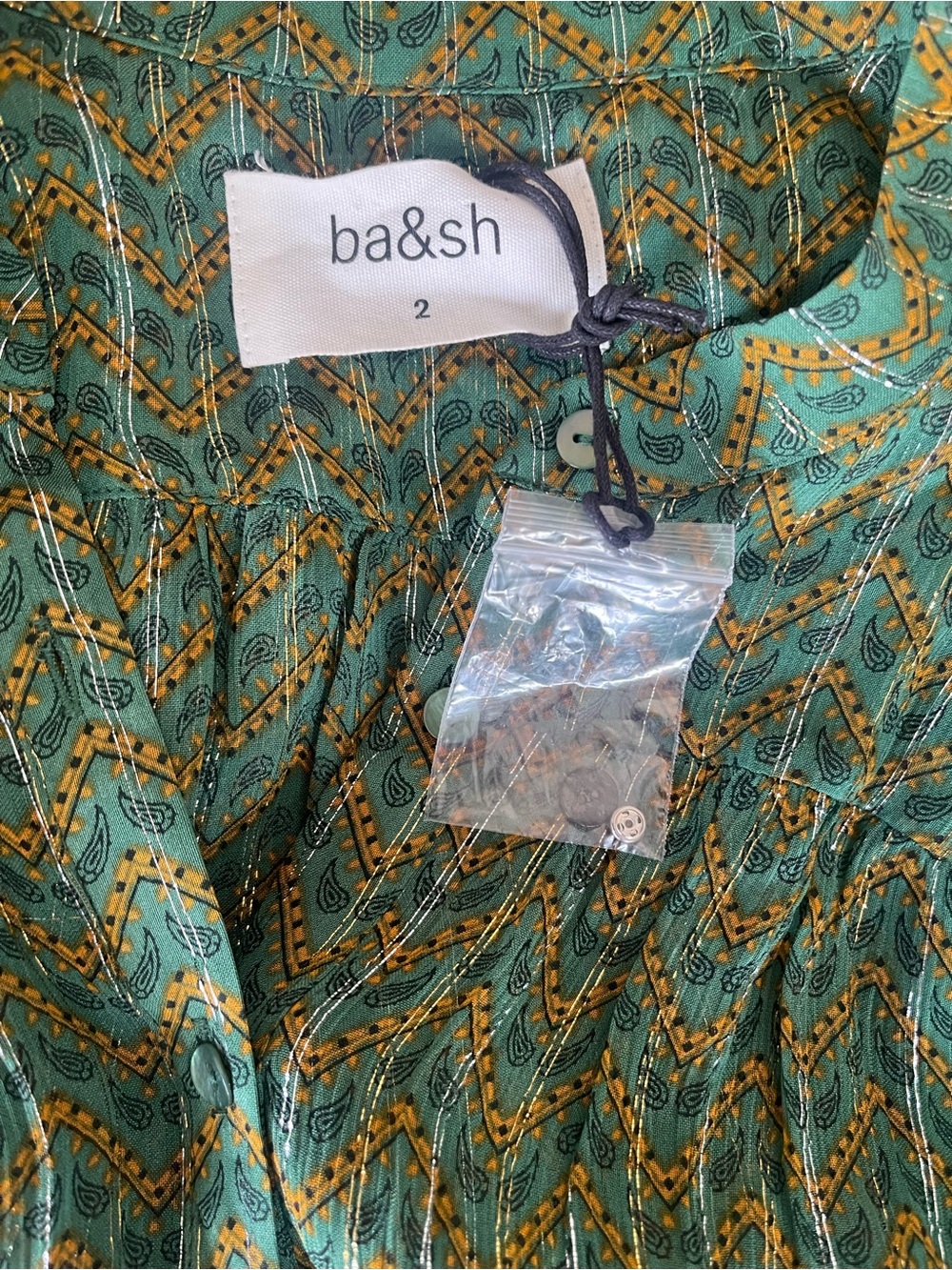 ba&sh Green Chevron Wize Ruffle-Neck Blouse - Picture 4 of 10